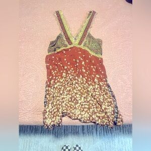 Free people east willow trapeze slip in brown combo XL